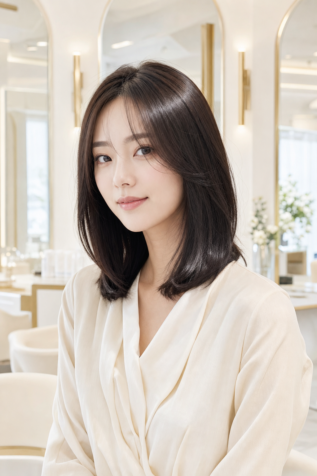 ツヤのある髪の女性モデル